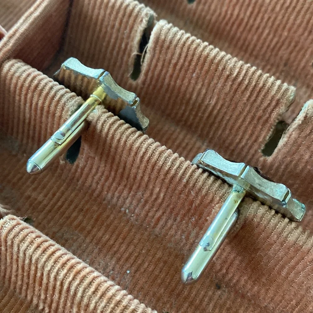Vintage Swank Art Deco Oval Cobalt Blue Stone Goldtone Octagon Cuff Links
